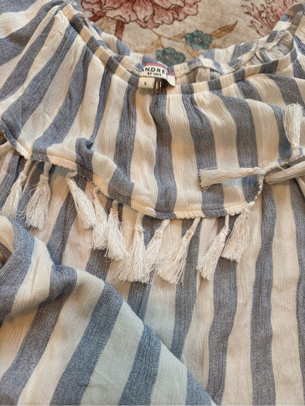 ANDRÉE BY UNIT Blue and White Striped Off-Shoulder Top - Picture 6 of 7